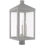 10.5 inch 3 Light Nordic Gray Outdoor Post Top Lantern with Clear Glass Shade-Lighting LumensLantern