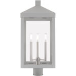 10.5 inch 3 Light Nordic Gray Outdoor Post Top Lantern with Clear Glass Shade-Lighting LumensLantern