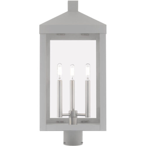 10.5 inch 3 Light Nordic Gray Outdoor Post Top Lantern with Clear Glass Shade-Lighting LumensLantern