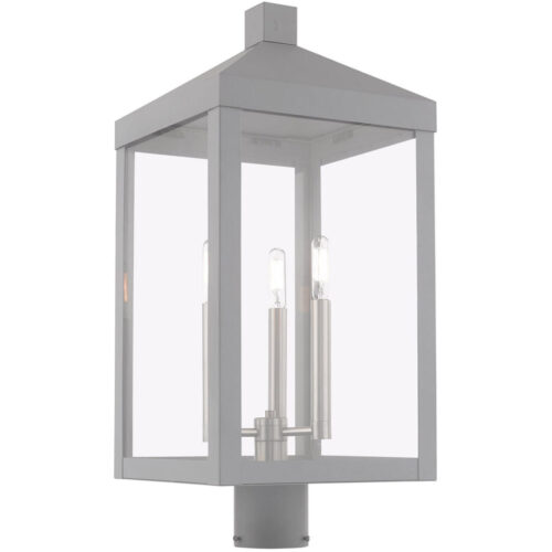 10.5 inch 3 Light Nordic Gray Outdoor Post Top Lantern with Clear Glass Shade-Lighting LumensLantern