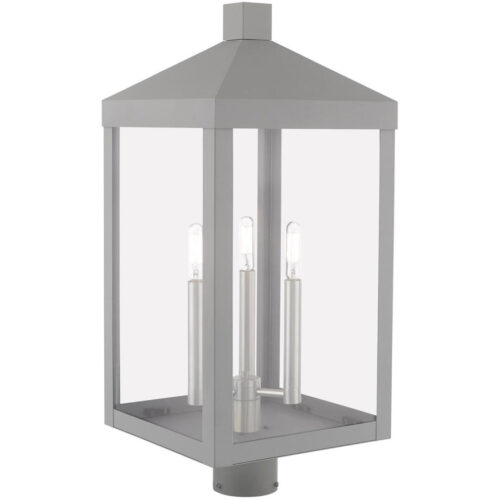 10.5 inch 3 Light Nordic Gray Outdoor Post Top Lantern with Clear Glass Shade-Lighting LumensLantern