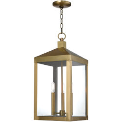 10.5 inch 3 Light Antique Brass Outdoor Pendant Lantern with Clear Glass Shade-Lighting LumensLantern