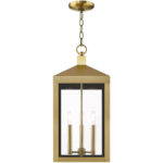 10.5 inch 3 Light Antique Brass Outdoor Pendant Lantern with Clear Glass Shade-Lighting LumensLantern