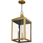 10.5 inch 3 Light Antique Brass Outdoor Pendant Lantern with Clear Glass Shade-Lighting LumensLantern