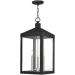 10.5 inch 3 Light Black Outdoor Pendant Lantern with Clear Glass Shade-Lighting LumensLantern