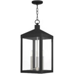 10.5 inch 3 Light Black Outdoor Pendant Lantern with Clear Glass Shade-Lighting LumensLantern