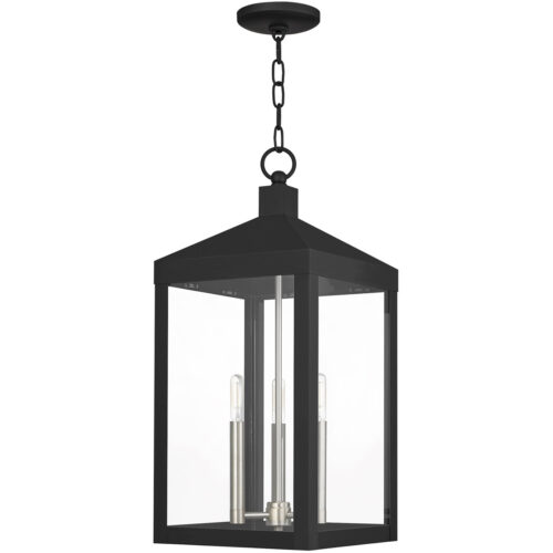 10.5 inch 3 Light Black Outdoor Pendant Lantern with Clear Glass Shade-Lighting LumensLantern