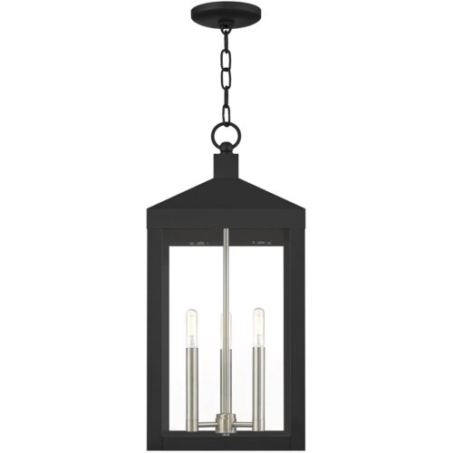 10.5 inch 3 Light Black Outdoor Pendant Lantern with Clear Glass Shade-Lighting LumensLantern