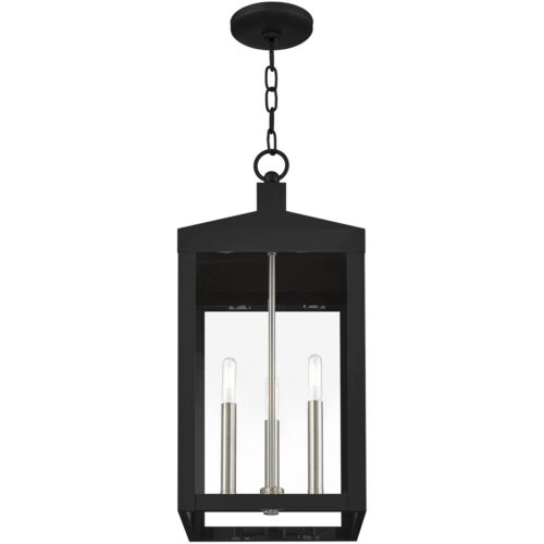 10.5 inch 3 Light Black Outdoor Pendant Lantern with Clear Glass Shade-Lighting LumensLantern