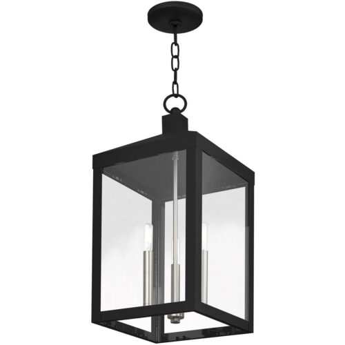 10.5 inch 3 Light Black Outdoor Pendant Lantern with Clear Glass Shade-Lighting LumensLantern