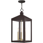 10.5 inch 3 Light Bronze Outdoor Pendant Lantern with Clear Glass Shade-Lighting LumensLantern