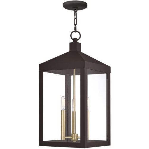 10.5 inch 3 Light Bronze Outdoor Pendant Lantern with Clear Glass Shade-Lighting LumensLantern