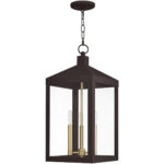 10.5 inch 3 Light Bronze Outdoor Pendant Lantern with Clear Glass Shade-Lighting LumensLantern