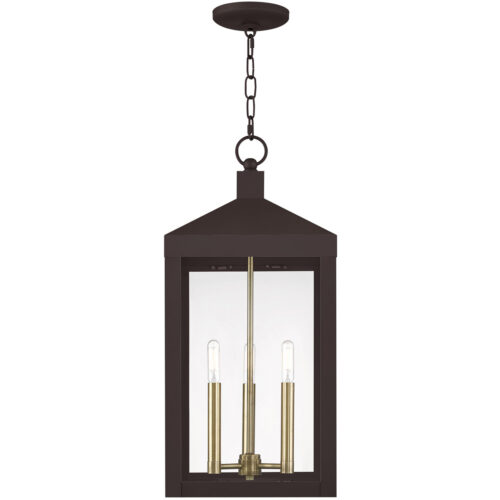 10.5 inch 3 Light Bronze Outdoor Pendant Lantern with Clear Glass Shade-Lighting LumensLantern