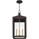 10.5 inch 3 Light Bronze Outdoor Pendant Lantern with Clear Glass Shade-Lighting LumensLantern