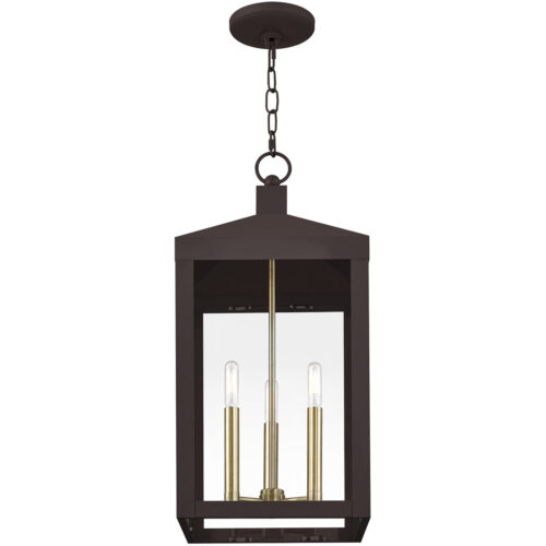 10.5 inch 3 Light Bronze Outdoor Pendant Lantern with Clear Glass Shade-Lighting LumensLantern