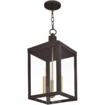 10.5 inch 3 Light Bronze Outdoor Pendant Lantern with Clear Glass Shade-Lighting LumensLantern