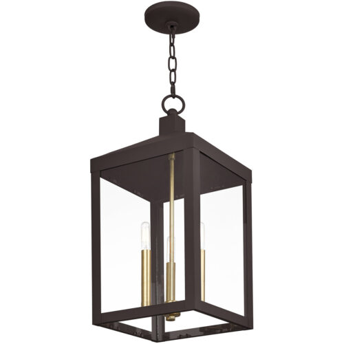 10.5 inch 3 Light Bronze Outdoor Pendant Lantern with Clear Glass Shade-Lighting LumensLantern