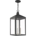 10.5 inch 3 Light Scandinavian Gray Outdoor Pendant Lantern with Clear Glass Shade-Lighting LumensLantern