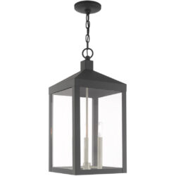 10.5 inch 3 Light Scandinavian Gray Outdoor Pendant Lantern with Clear Glass Shade-Lighting LumensLantern