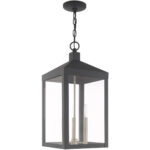 10.5 inch 3 Light Scandinavian Gray Outdoor Pendant Lantern with Clear Glass Shade-Lighting LumensLantern