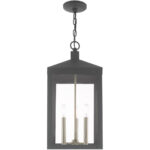 10.5 inch 3 Light Scandinavian Gray Outdoor Pendant Lantern with Clear Glass Shade-Lighting LumensLantern