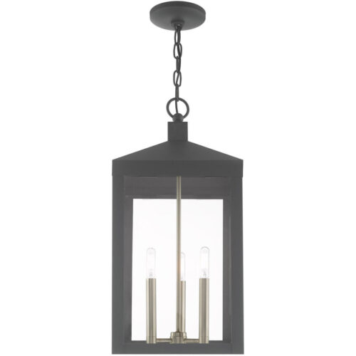 10.5 inch 3 Light Scandinavian Gray Outdoor Pendant Lantern with Clear Glass Shade-Lighting LumensLantern