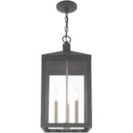 10.5 inch 3 Light Scandinavian Gray Outdoor Pendant Lantern with Clear Glass Shade-Lighting LumensLantern