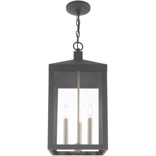 10.5 inch 3 Light Scandinavian Gray Outdoor Pendant Lantern with Clear Glass Shade-Lighting LumensLantern