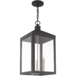 10.5 inch 3 Light Scandinavian Gray Outdoor Pendant Lantern with Clear Glass Shade-Lighting LumensLantern