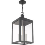 10.5 inch 3 Light Scandinavian Gray Outdoor Pendant Lantern with Clear Glass Shade-Lighting LumensLantern