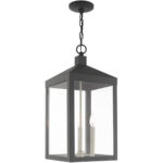 10.5 inch 3 Light Scandinavian Gray Outdoor Pendant Lantern with Clear Glass Shade-Lighting LumensLantern