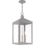 10.5 inch 3 Light Nordic Gray Outdoor Pendant Lantern with Clear Glass Shade-Lighting LumensLantern