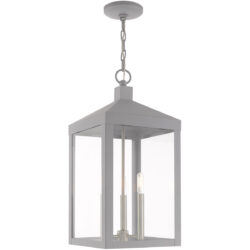 10.5 inch 3 Light Nordic Gray Outdoor Pendant Lantern with Clear Glass Shade-Lighting LumensLantern