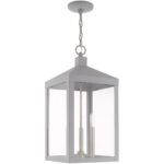 10.5 inch 3 Light Nordic Gray Outdoor Pendant Lantern with Clear Glass Shade-Lighting LumensLantern