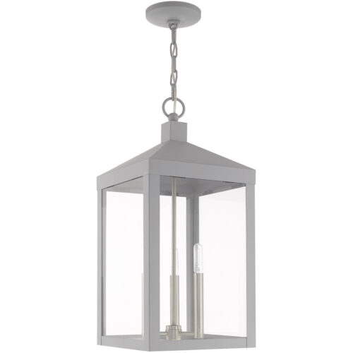 10.5 inch 3 Light Nordic Gray Outdoor Pendant Lantern with Clear Glass Shade-Lighting LumensLantern