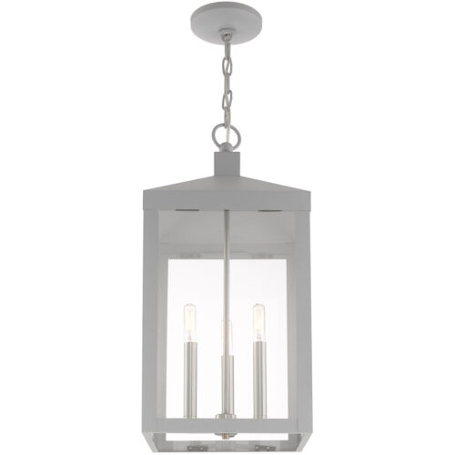 10.5 inch 3 Light Nordic Gray Outdoor Pendant Lantern with Clear Glass Shade-Lighting LumensLantern