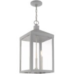 10.5 inch 3 Light Nordic Gray Outdoor Pendant Lantern with Clear Glass Shade-Lighting LumensLantern