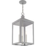 10.5 inch 3 Light Nordic Gray Outdoor Pendant Lantern with Clear Glass Shade-Lighting LumensLantern