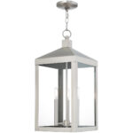 10.5 inch 3 Light Brushed Nickel Outdoor Pendant Lantern with Clear Glass Shade-Lighting LumensLantern