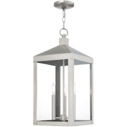 10.5 inch 3 Light Brushed Nickel Outdoor Pendant Lantern with Clear Glass Shade-Lighting LumensLantern