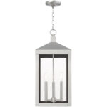 10.5 inch 3 Light Brushed Nickel Outdoor Pendant Lantern with Clear Glass Shade-Lighting LumensLantern