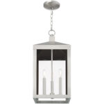 10.5 inch 3 Light Brushed Nickel Outdoor Pendant Lantern with Clear Glass Shade-Lighting LumensLantern