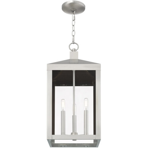 10.5 inch 3 Light Brushed Nickel Outdoor Pendant Lantern with Clear Glass Shade-Lighting LumensLantern