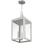 10.5 inch 3 Light Brushed Nickel Outdoor Pendant Lantern with Clear Glass Shade-Lighting LumensLantern