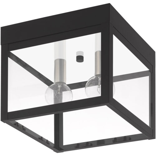 8 inch 2 Light Black Outdoor Ceiling Light fixture with Clear Glass Shade-Lighting LumensFlush Mount Ceiling Lights