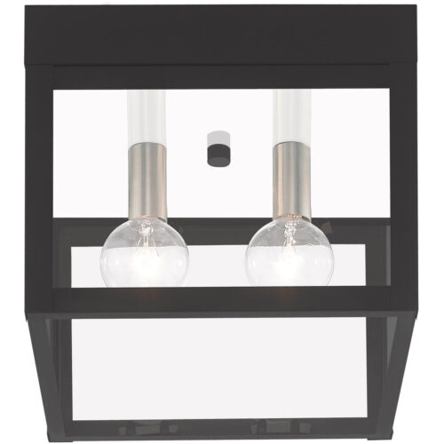 8 inch 2 Light Black Outdoor Ceiling Light fixture with Clear Glass Shade-Lighting LumensFlush Mount Ceiling Lights