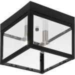 8 inch 2 Light Black Outdoor Ceiling Light fixture with Clear Glass Shade-Lighting LumensFlush Mount Ceiling Lights