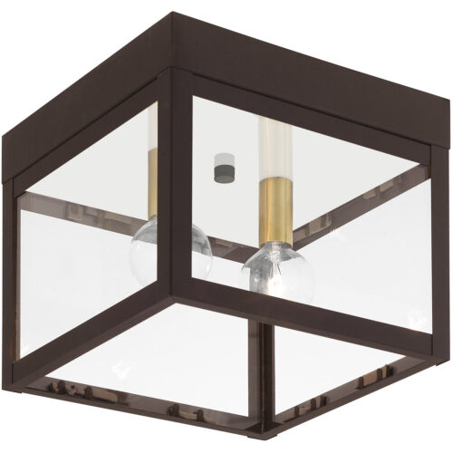 8 inch 2 Light Bronze Outdoor Ceiling Light fixture with Clear Glass Shade-Lighting LumensFlush Mount Ceiling Lights