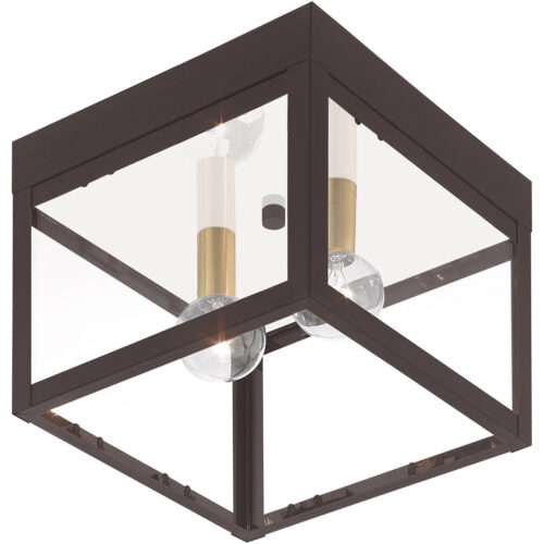 8 inch 2 Light Bronze Outdoor Ceiling Light fixture with Clear Glass Shade-Lighting LumensFlush Mount Ceiling Lights